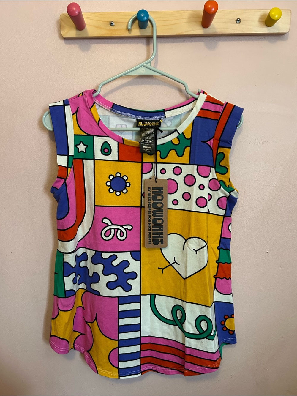 Nooworks Multicolor Graphic Sleeveless Top - Yellow, Green, Pink, Blue, Orange